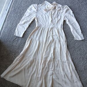 Elegant Cream Long-Sleeve Dress